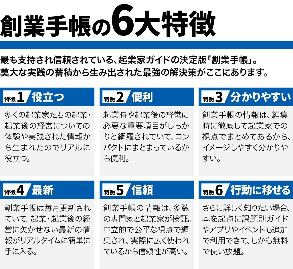 創業手帳の6大特徴
