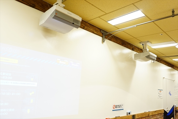 コワーキングエリアにある短焦点プロジェクター