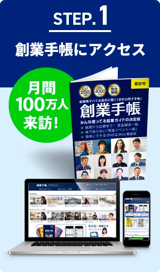 創業手帳にアクセス、貴社のサービスの資料を請求、資料データをダウンロード